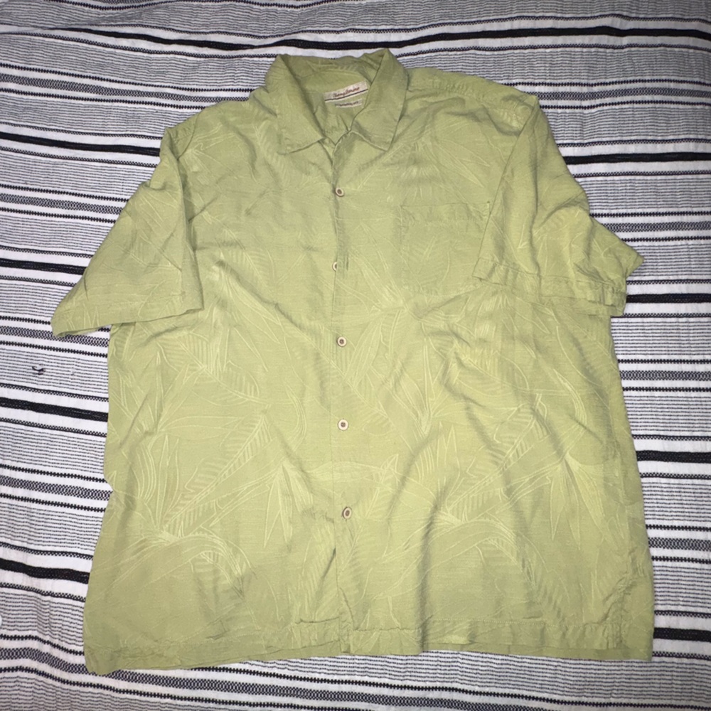 Tommy Bahama 100% Silk Camp‎ Shirt Mens XXL Sage Green Tropical Flawed